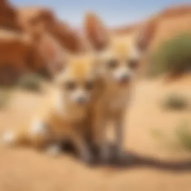 Playful Behavior of the Fennec Fox Fennec fox displaying its playful behavior while interacting with its environment
