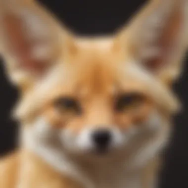 Close-up of a fennec fox's unique features, highlighting its expressive eyes and distinctive fur