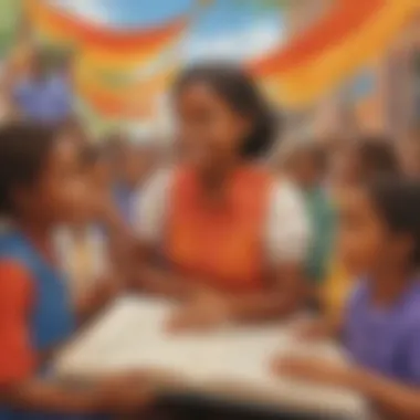 Children engaging with the Juneteenth banner in an educational setting
