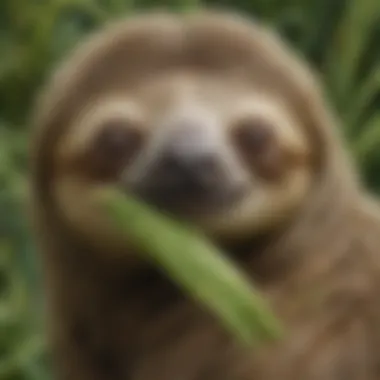 Dietary Habits of Sloths Close-up of a sloth's fur with algae, illustrating their unique dietary habits