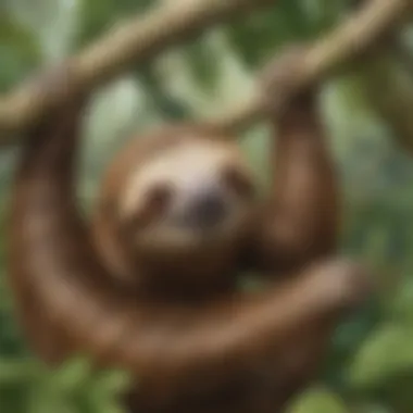Symbiotic Relationships of Sloths Illustration of a sloth interacting with its ecosystem, demonstrating symbiotic relationships
