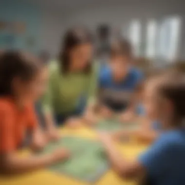 Illustration of children engaged in interactive games on Kidlect