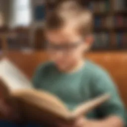 Illustration of a child reading a book