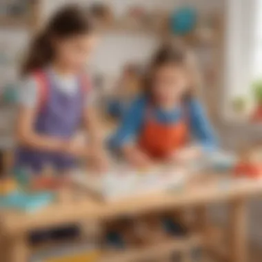 Inspiring DIY Projects Illustration of children creating DIY projects on Kidlect