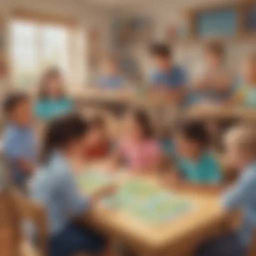 Illustration of children engaged in interactive learning games on Kidlect