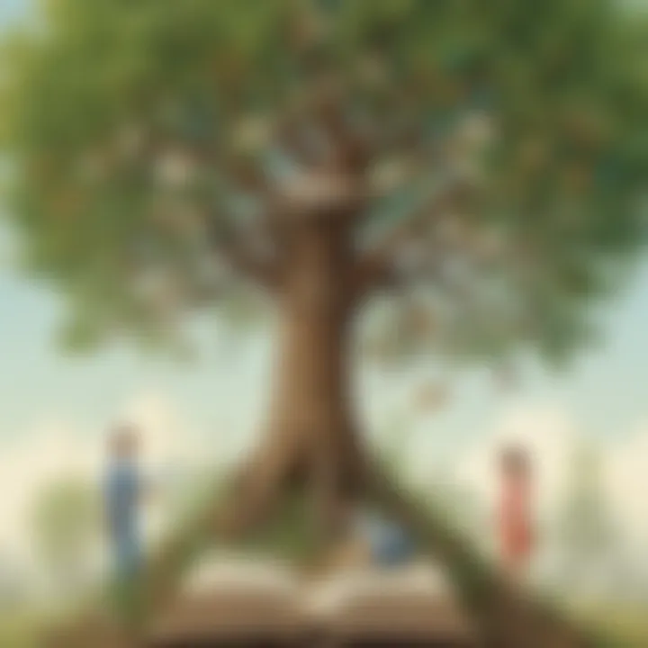 Illustration of a book token transforming into a tree of knowledge