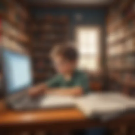 Illustration of a child exploring a digital library