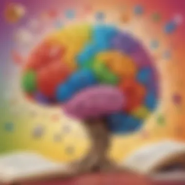 Illustration showcasing a colorful brain with educational symbols