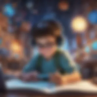 Child Exploring Virtual Learning World on Kidlect Illustration showing a child exploring a virtual world full of learning opportunities on Kidlect