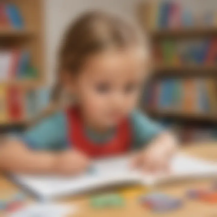 Illustration of a child immersed in phonics activities