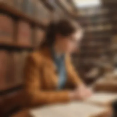 Student researching in a library