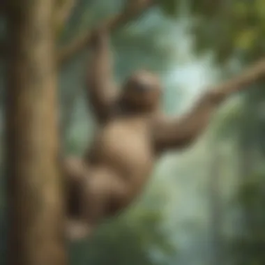 Graceful sloth gracefully climbing tree trunk