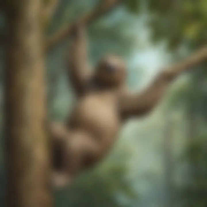 Graceful sloth gracefully climbing tree trunk
