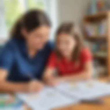 A parent and child collaborating on a lesson plan page at home