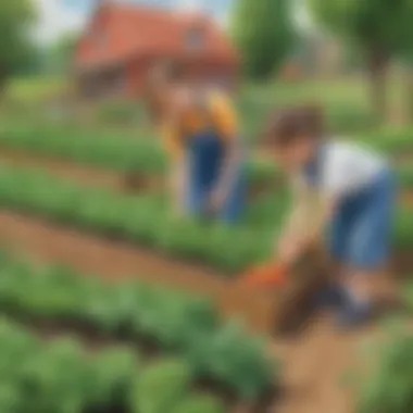 Preschoolers planting and tending to a vegetable garden