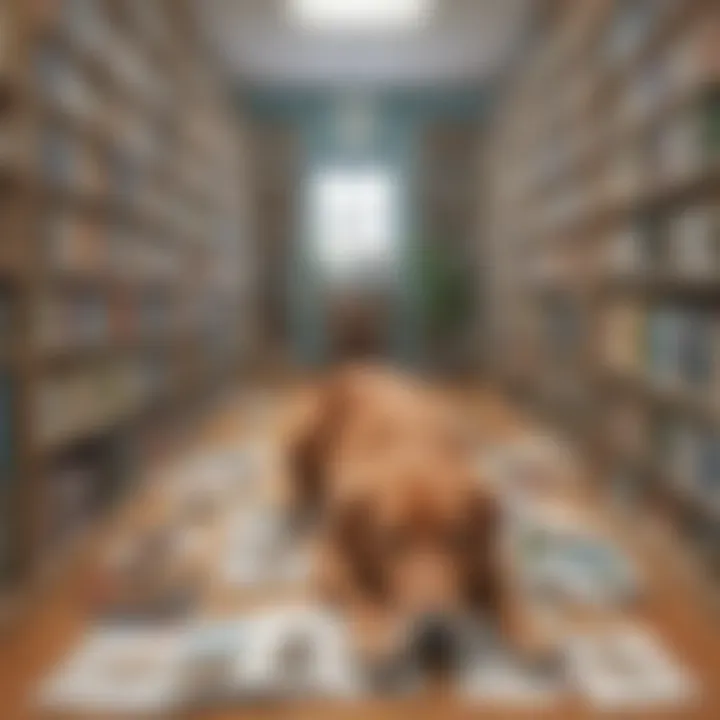 Illustration showcasing a virtual library filled with veterinary ebooks