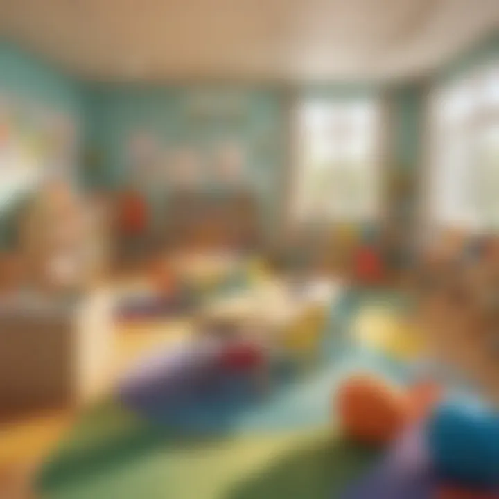 Illustration of a playful and vibrant kindergarten classroom setup
