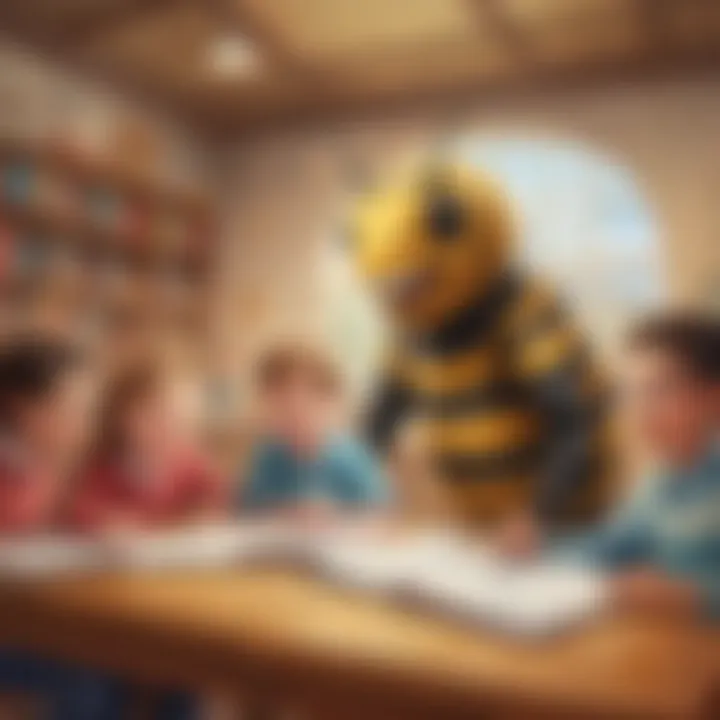 Illustration depicting a virtual spelling bee competition for children