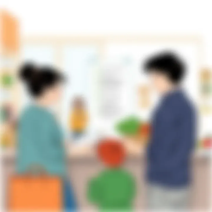 Family Interaction with Visual Aids Illustration of a family engaging with a visual grocery list