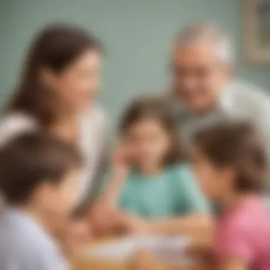 Illustration showing an audiologist explaining hearing aid options to parents