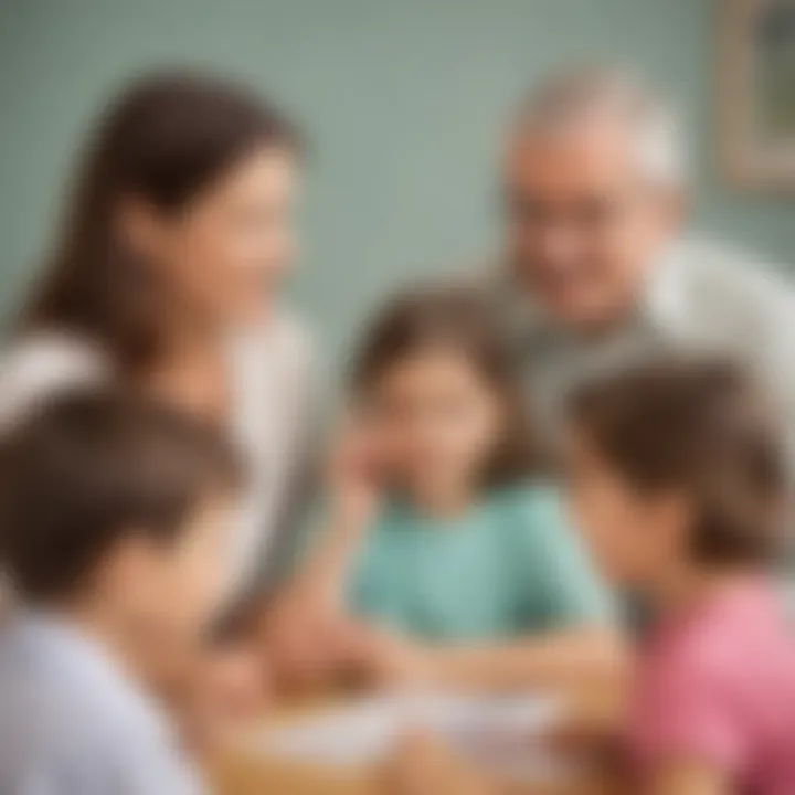 Illustration showing an audiologist explaining hearing aid options to parents