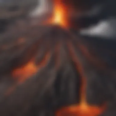 A breathtaking aerial view of a volcanic eruption showcasing molten lava flow