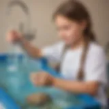 Young student conducting water filtration experiment