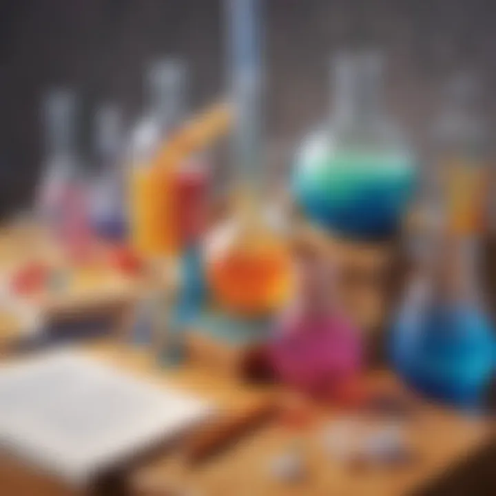 Illustration of colorful science experiment materials
