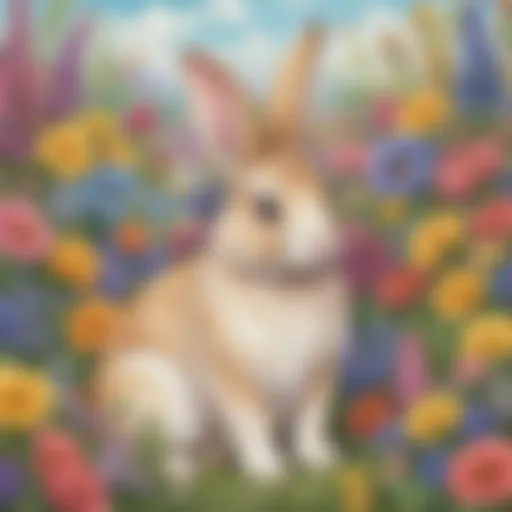 Whimsical Easter Bunny in a Field of Flowers