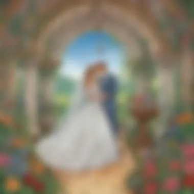 Enchanting Fairytale Scenes Whimsical fairytale wedding coloring book illustration