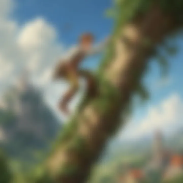 Whimsical illustration of Jack climbing the beanstalk