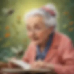 Whimsical Illustration of Old Lady and Fly