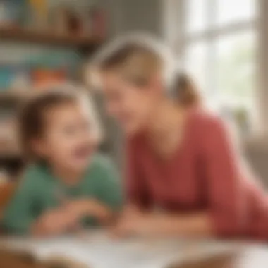 Illustration of a parent and child engaging in a word-related activity