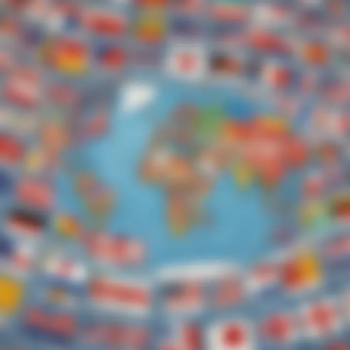 A map of the world with flags pinned on corresponding countries, representing global identity.