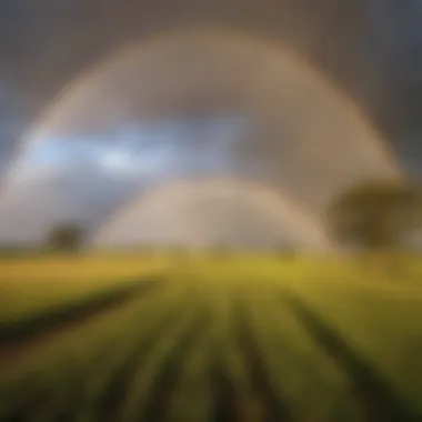 Rare double rainbow arching over an expansive field