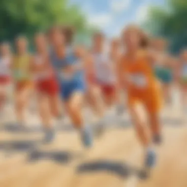 Energetic Relay Competition Youngsters participating in a relay race
